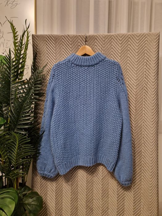 Sweter damski H&M L / 40 niebieski ażurowy splot 25% wełna, 10% alpaka