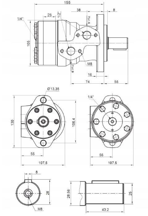 Silnik Hydrauliczny 125 cm3 GR2 Mocowanie Kołnierz [7289]