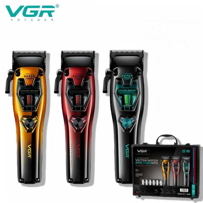 Акумуляторна машинка для стрижки VGR V-668 8000-11000RPM 6 насадок LED