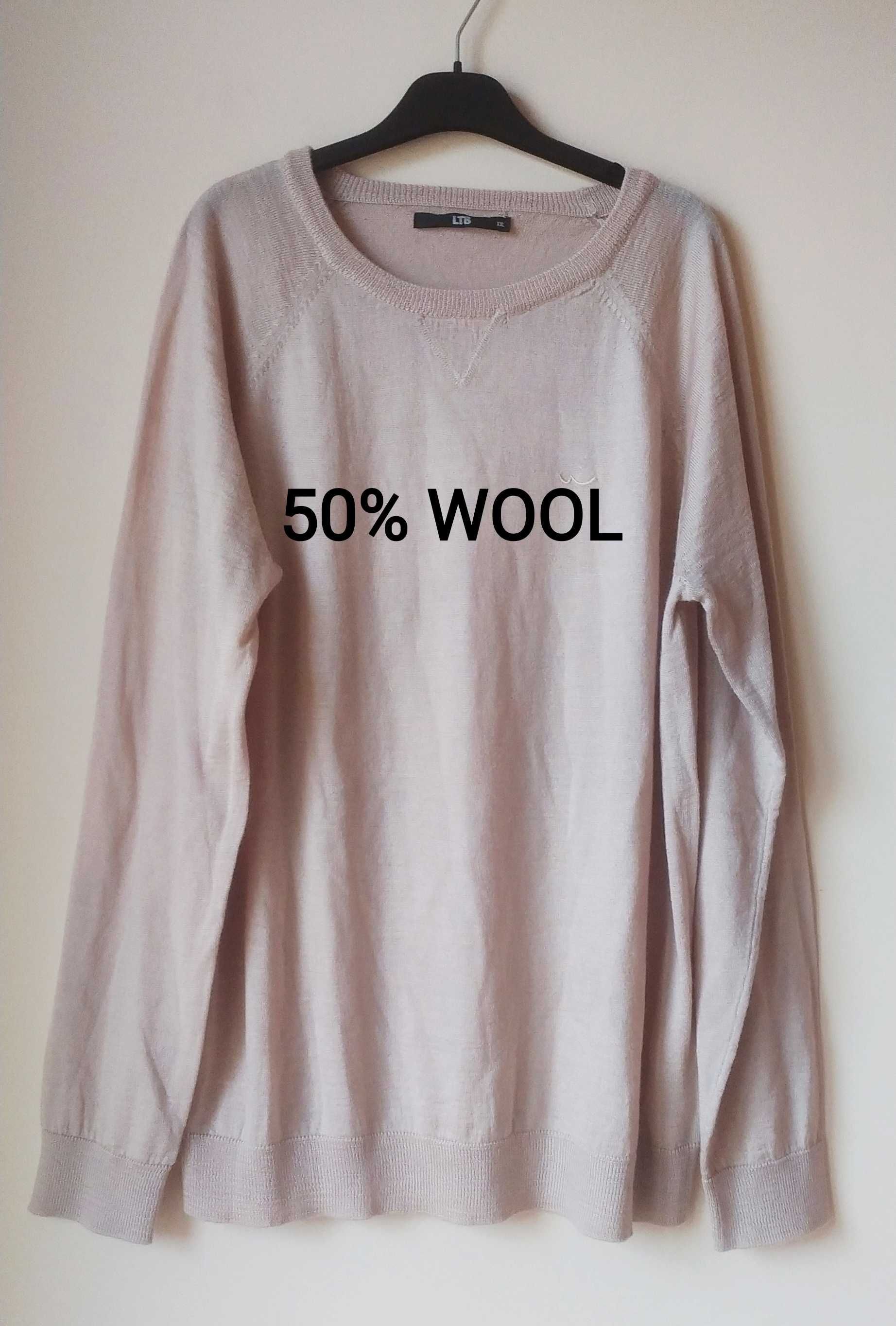 Beżowy wełniany sweter oversize,50 % Wełna, rozmiar XXL