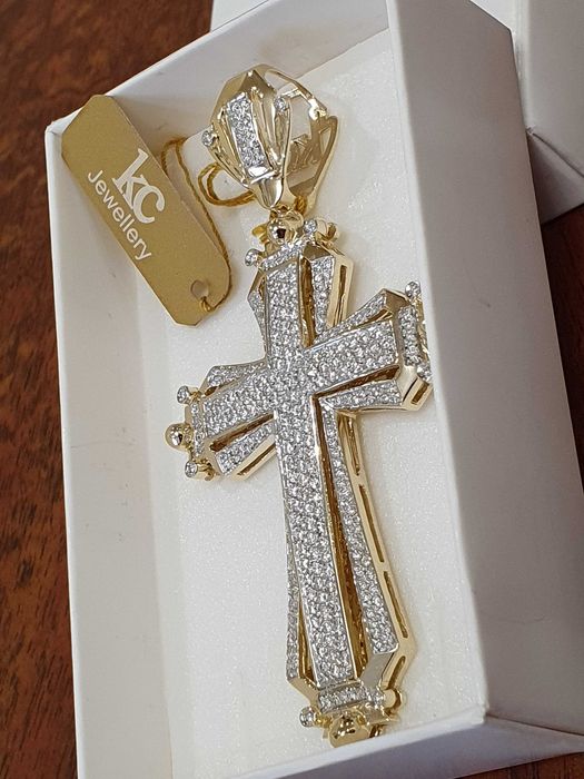 Złoty KRZYŻ Z DIAMENTAMI-288 szt.-1,95 ct.-próba 585.-DIAMENTOWY SKARB