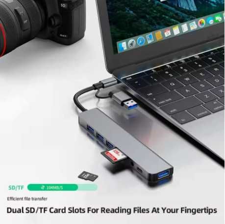 Hub USB C 8w1, Stacja Dokująca 5xUSB Audio SD TF