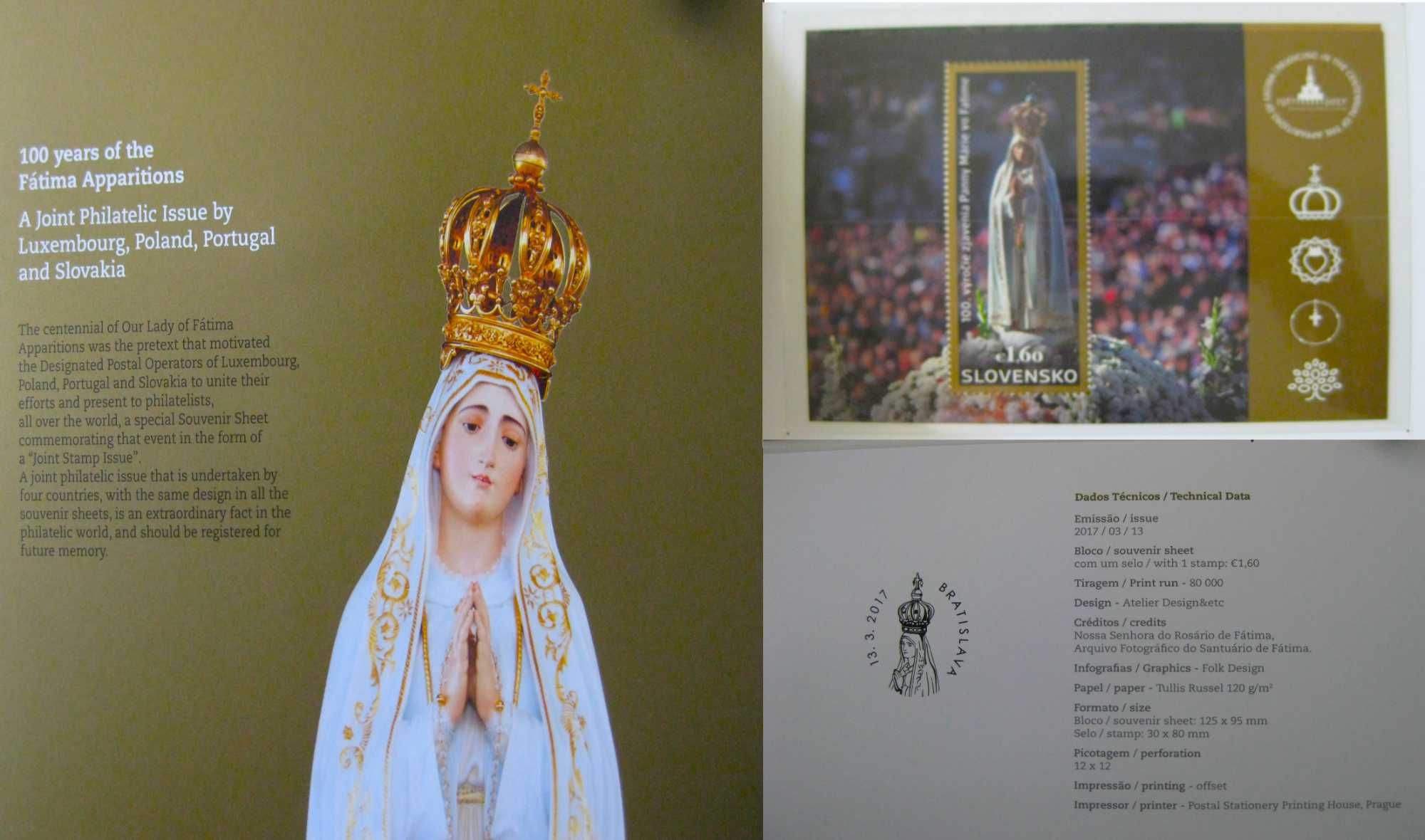 Carteira de Selos do Centenário das Aparições Fátima NOVA