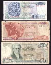 Grecja, banknoty 50-500 drachm 1978-83 (3 szt.)