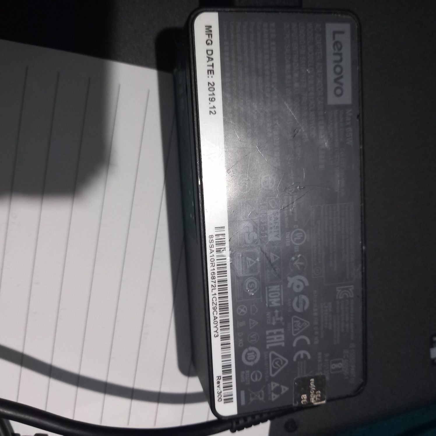 zasilacz Lenovo USB C, uszkodzony 65W