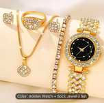6pcs golden rhinestone quartz watches for women