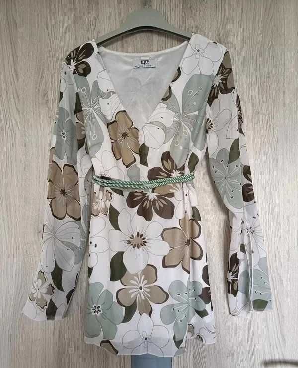 Zwiewna bluzka/tunika w kwiaty bonprix collection rozmiar M/L