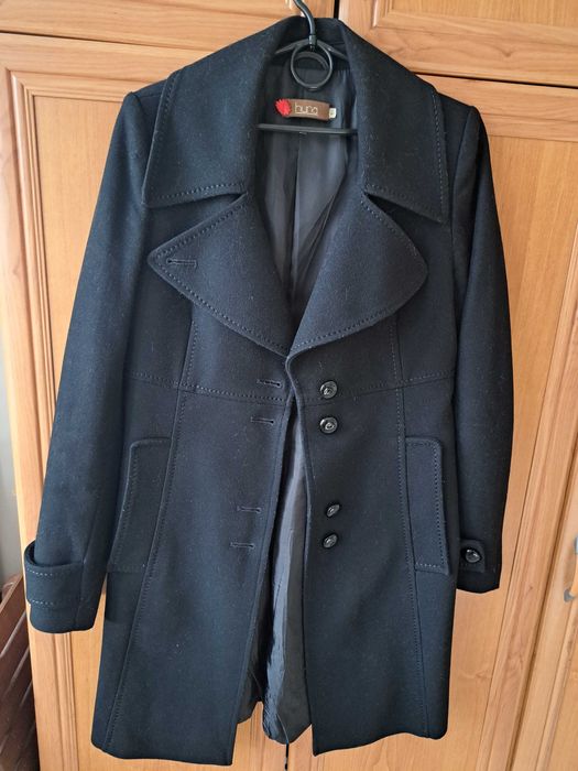 Plaszcz elegancki zimowy taliowany czarny huna r.m