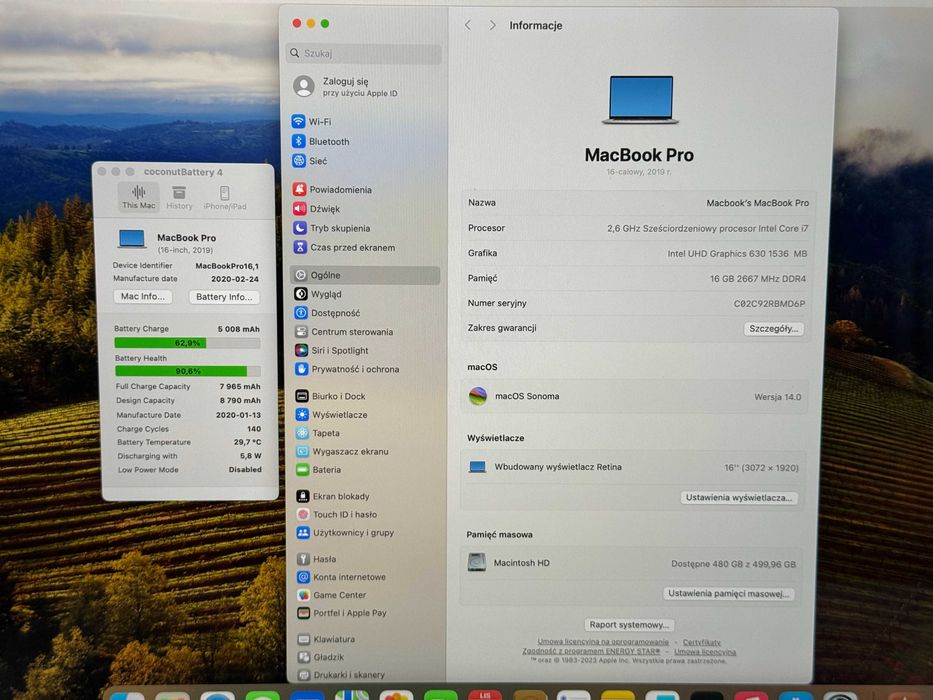 MacBook Pro 16 2019 Touchbar i7 90% kondycji 16GB RAM 512SSD Gwarancja