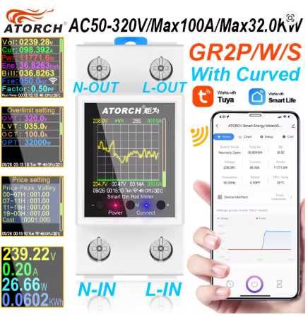 Лічильник електроенергії з реле ATORCH AT2PWS з WI-Fi
