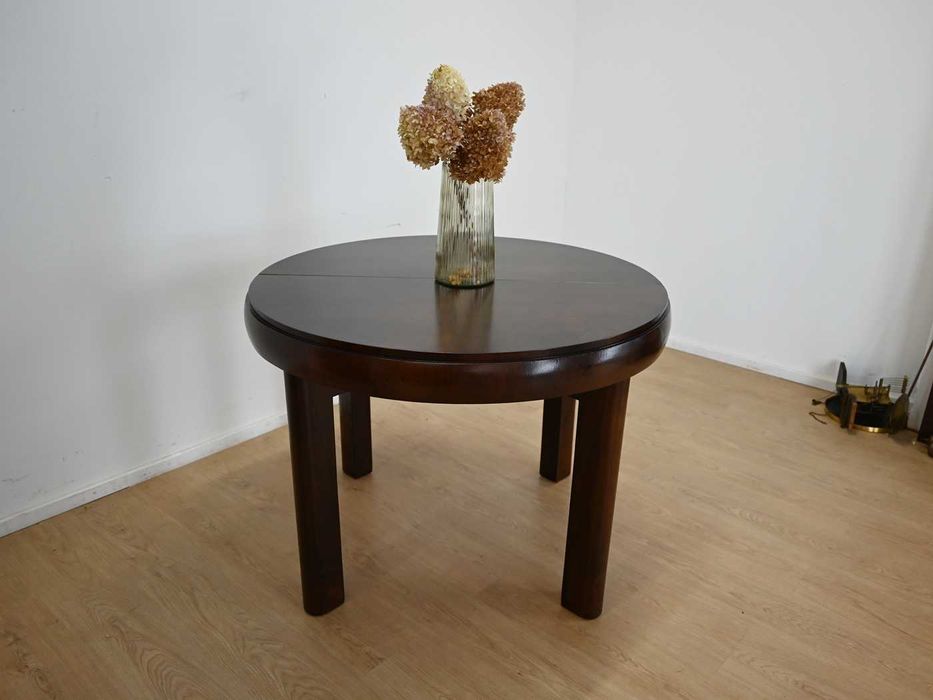 okrągły orzechowy stół art deco 110603