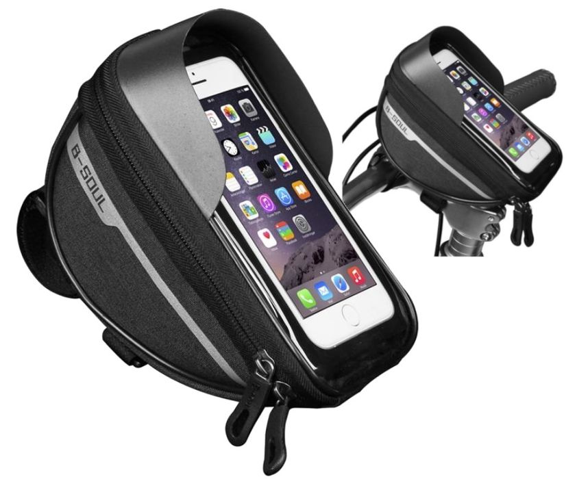 Sakwa Rowerowa B-Soul z Ekranem Dotykowym – Czarna z Białym Paskiem