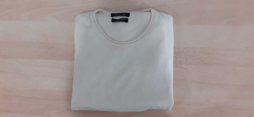 Camisola fina Slim Fit branca/bege- Massimo dutti