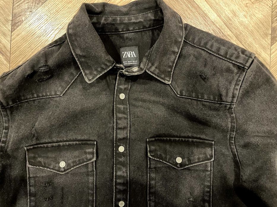 Джинсова сорочка Zara (zara distressed denim jacket)