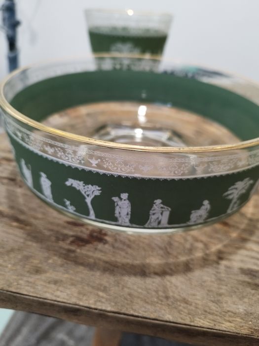 Zestaw szklanych naczyń Hellenic Green Jeannette, nowy w pudełku 1988r