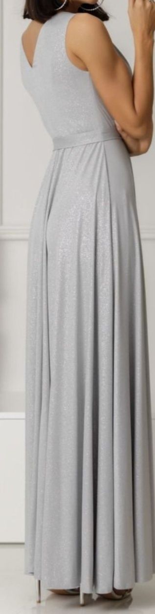 Sukienka balowa srebrna, brokatowa