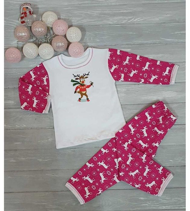 Утеплена Новорічна піжама для хлопчиків та дівчат 74-104 см з начісом