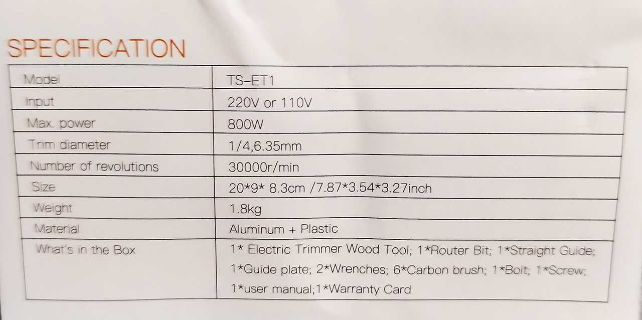 Tupia manual 800W