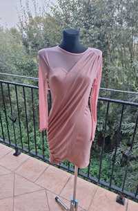 Krótka elegancka sukienka pudrowy róż Nowa Femme Luxe rozmiar S 36