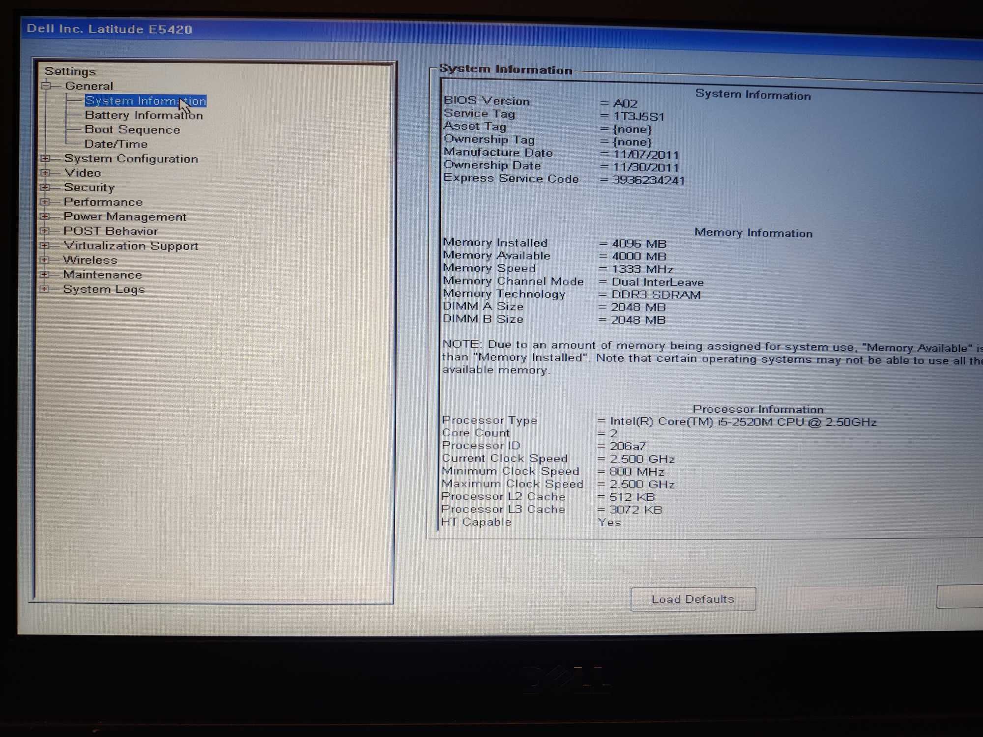 Dell E5420, 4GB, i5, 120HDD