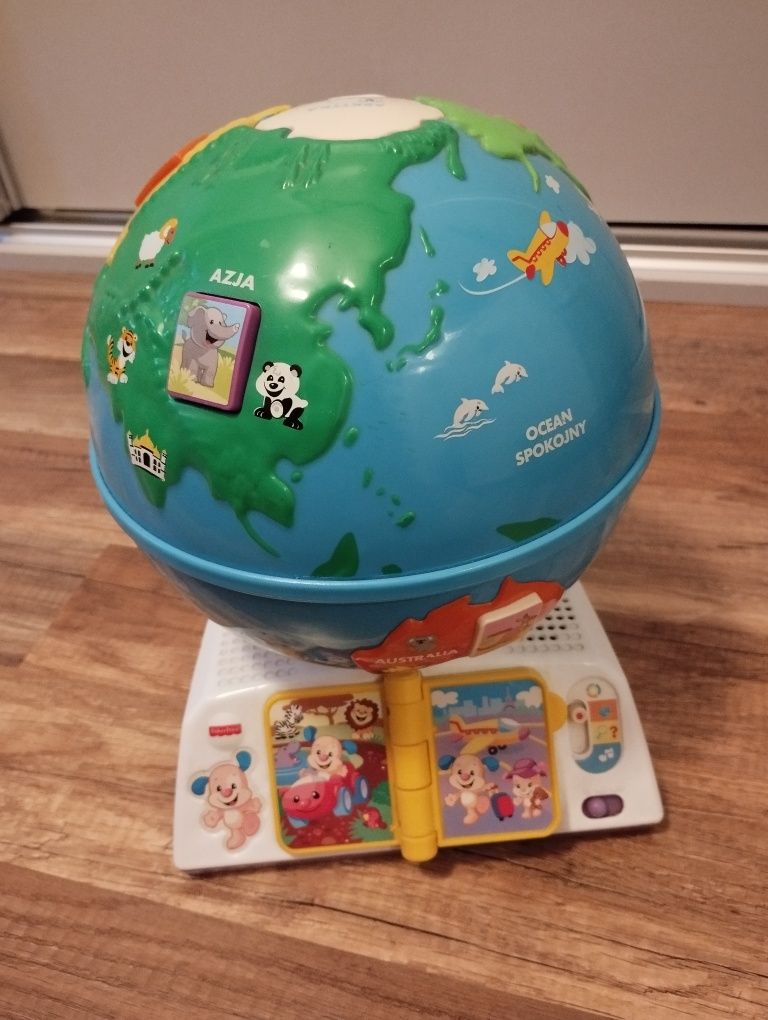 Zestaw zabawek Fisher price, samolot, bramka, globus,