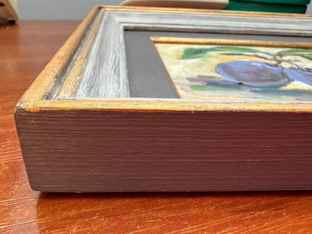 "Ameixa agosto", 2020 - pintura a óleo sobre cartão, emoldurada