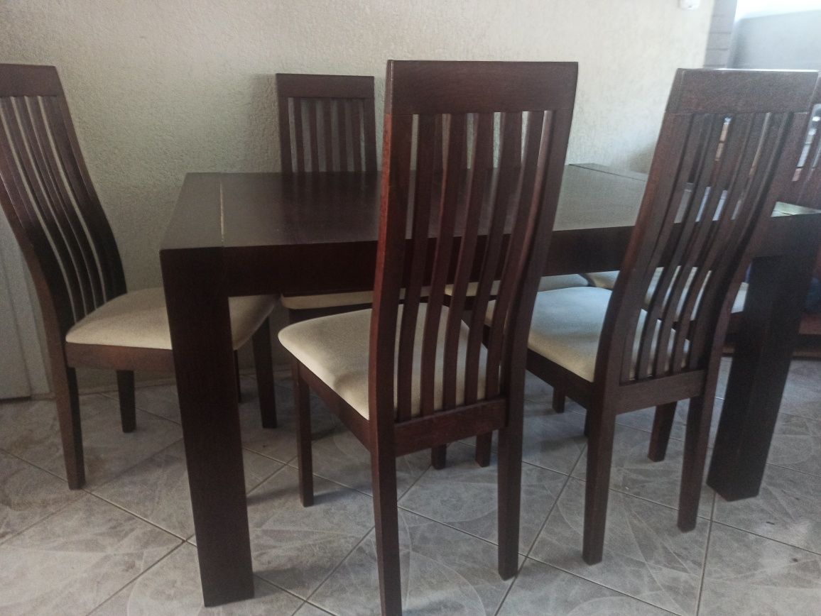 PAGED Stół rozkładany i 6 krzeseł bardzo solidne meble dębowe