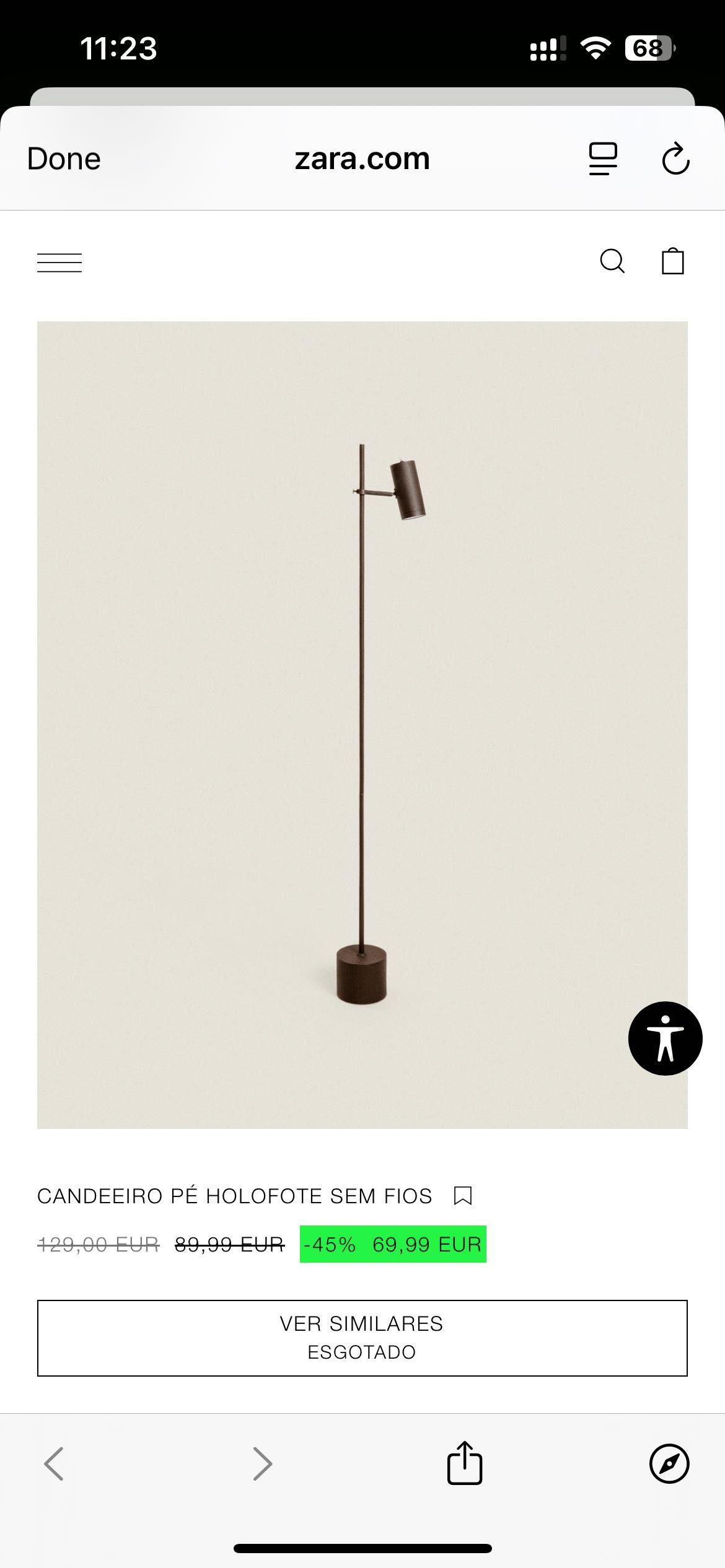 Candeeiro de Pé Recarregável Zara Home – Modelo Holofote
