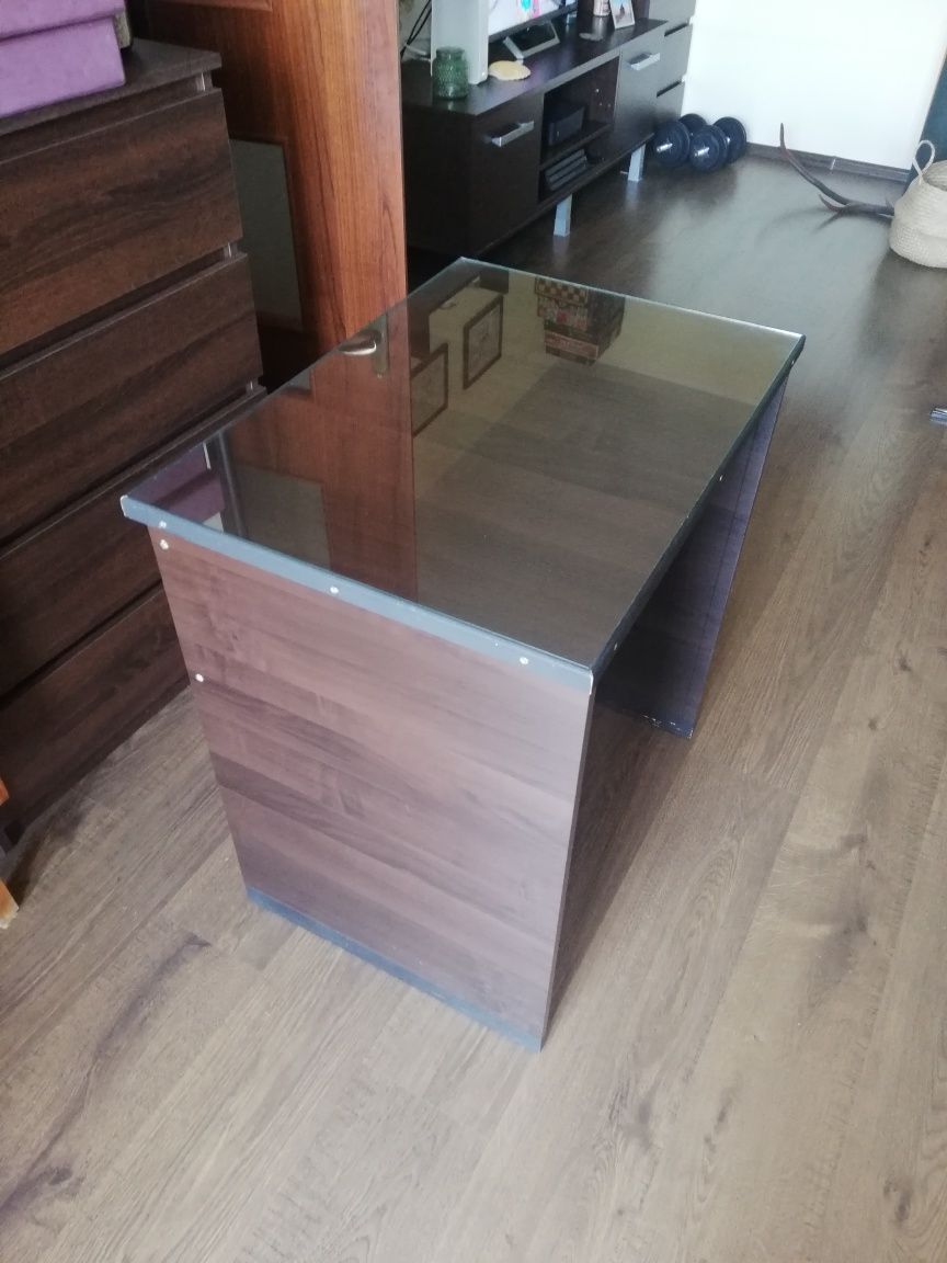 Małe biurko ciemne wenge ze szklanym blatem handmade