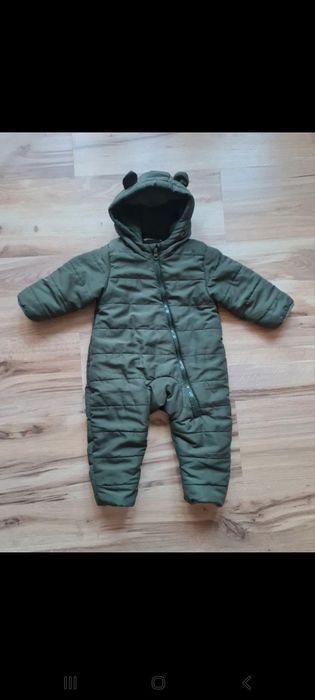 Zielony kombinezon zimowy khaki chłopięcy z kapturem I uszami rozmiar