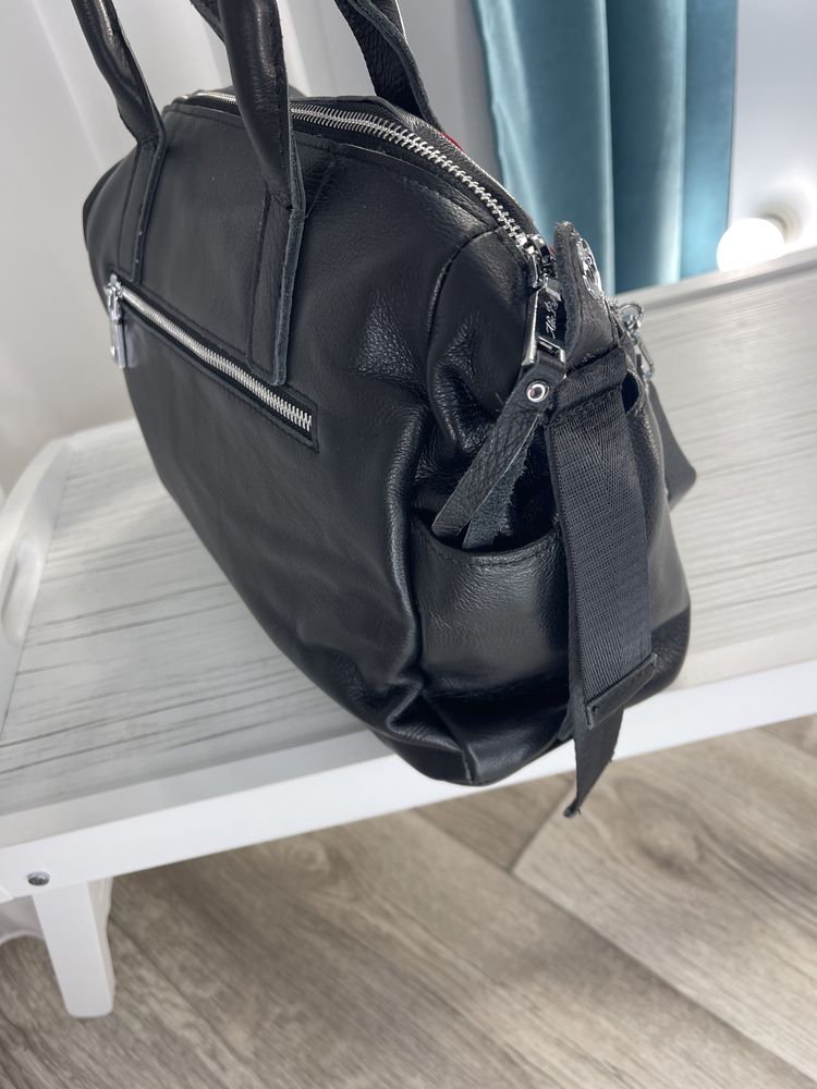 Женская сумка из натуральной кожи черный,белый Жіноча сумка шкіра