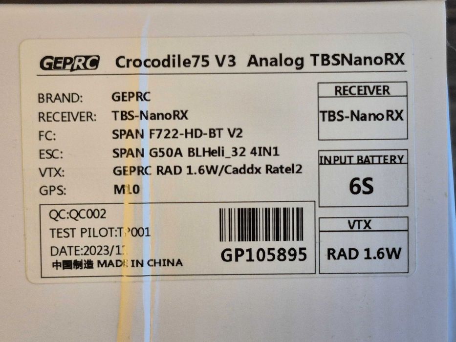 дрон квадрокоптер GEPRC Crocodile75 V3 Analog TBS