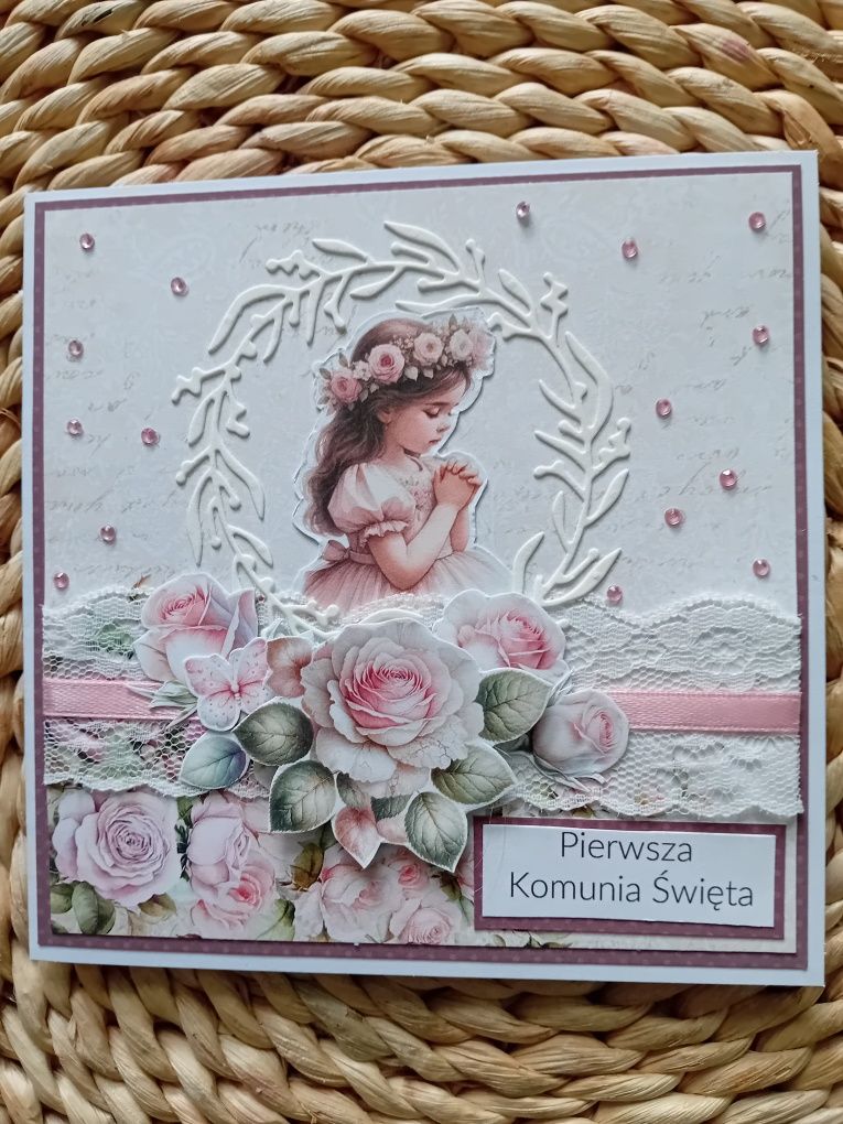Kartka okolicznościowa Pierwsza Komunia Święta, ręcznie robiona