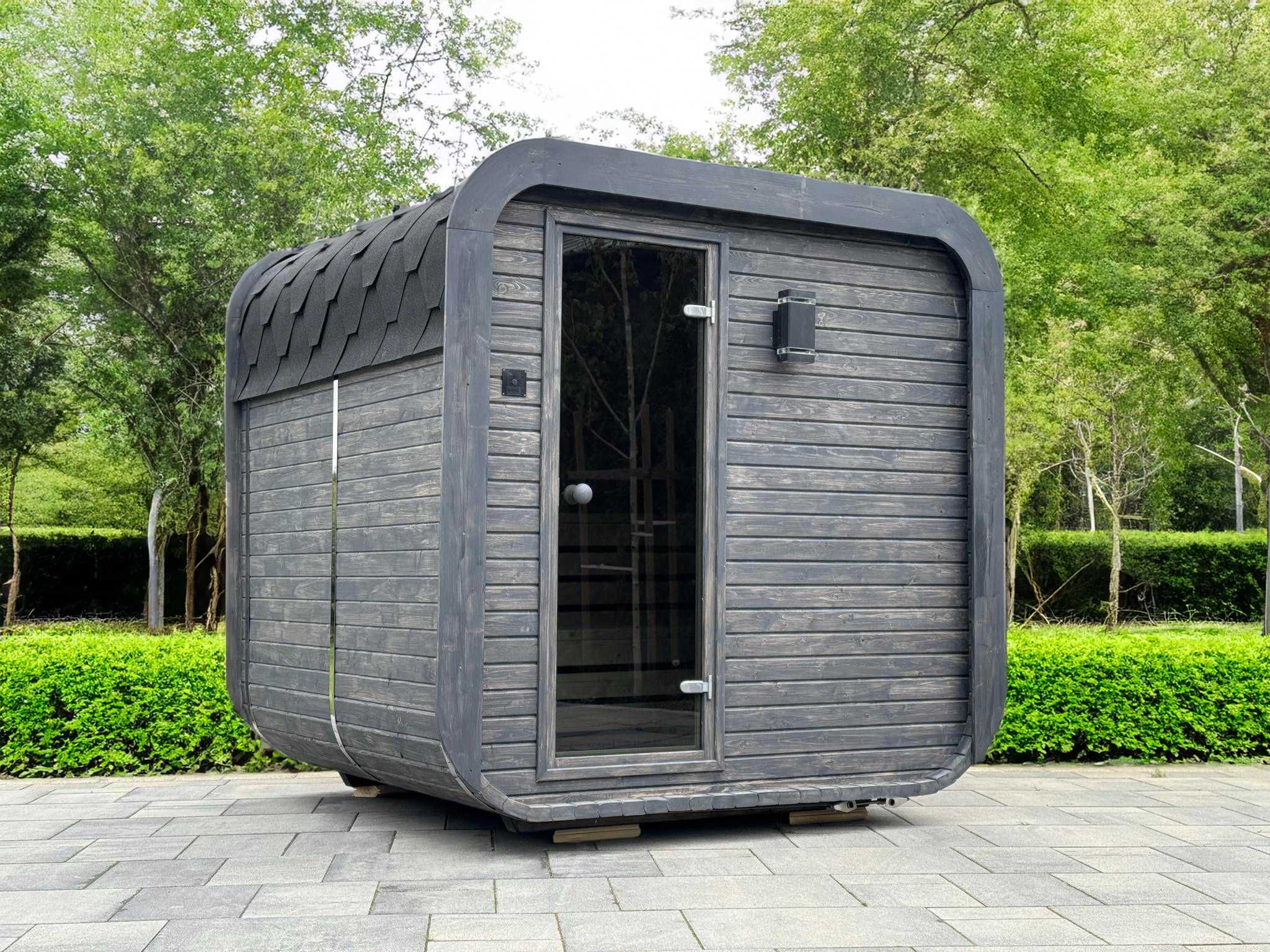 Kwadratowa sauna ogrodowa, 200cm Quadro PREMIUM dobierz piec i dodatki