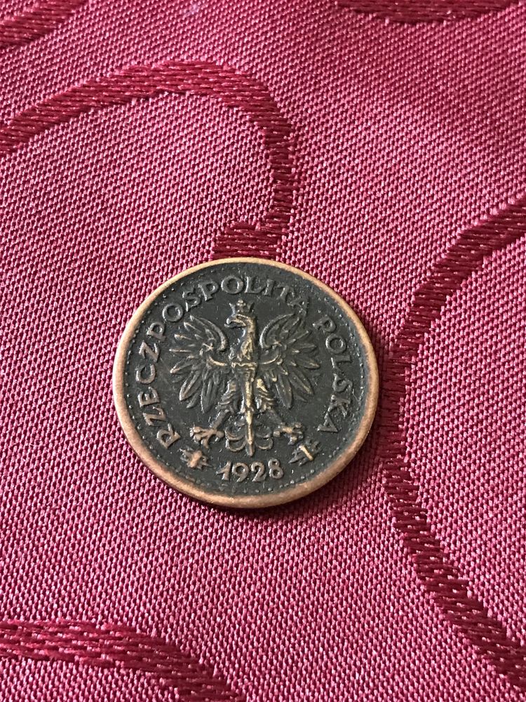 Медная монета 1 польский злотый 1928 год