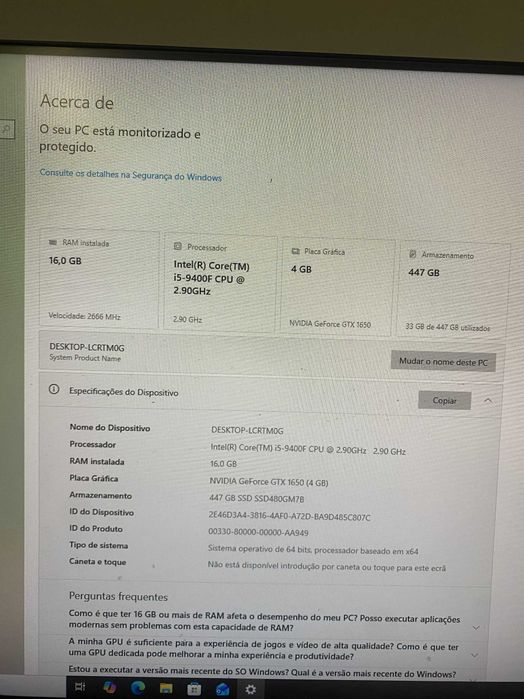 PC Gamer com placa grafica 1650 , 16 gb de ram , 446 gb de ssd e um i5