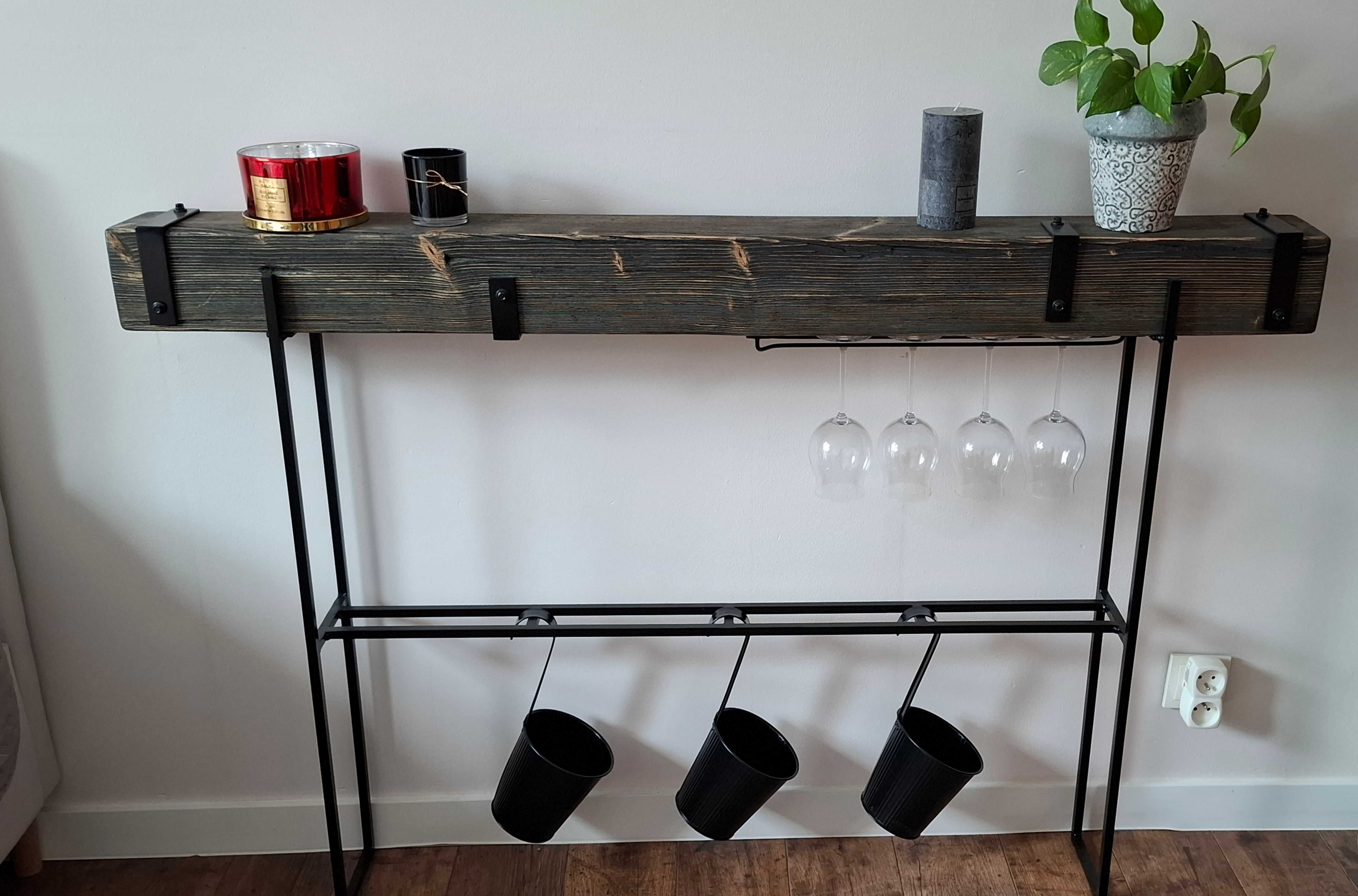 Sprzedam konsolę loft, stojak na wino, handmade.