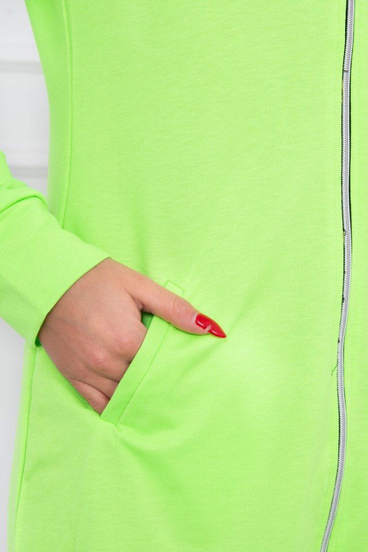 Bluza sukienkowa zielony neon z kapturem i zamkiem | Długa | UNI