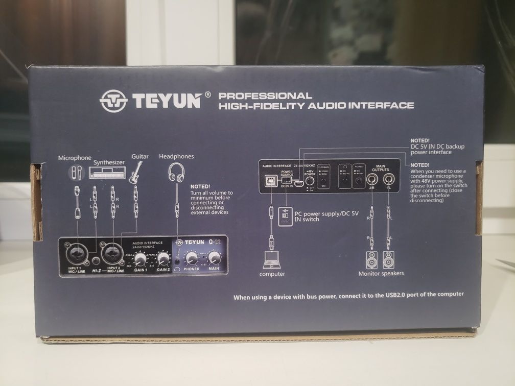 Звукова карта TEYUN Q22 usb студійний аудіоінтерфейс мікшер Звуковая