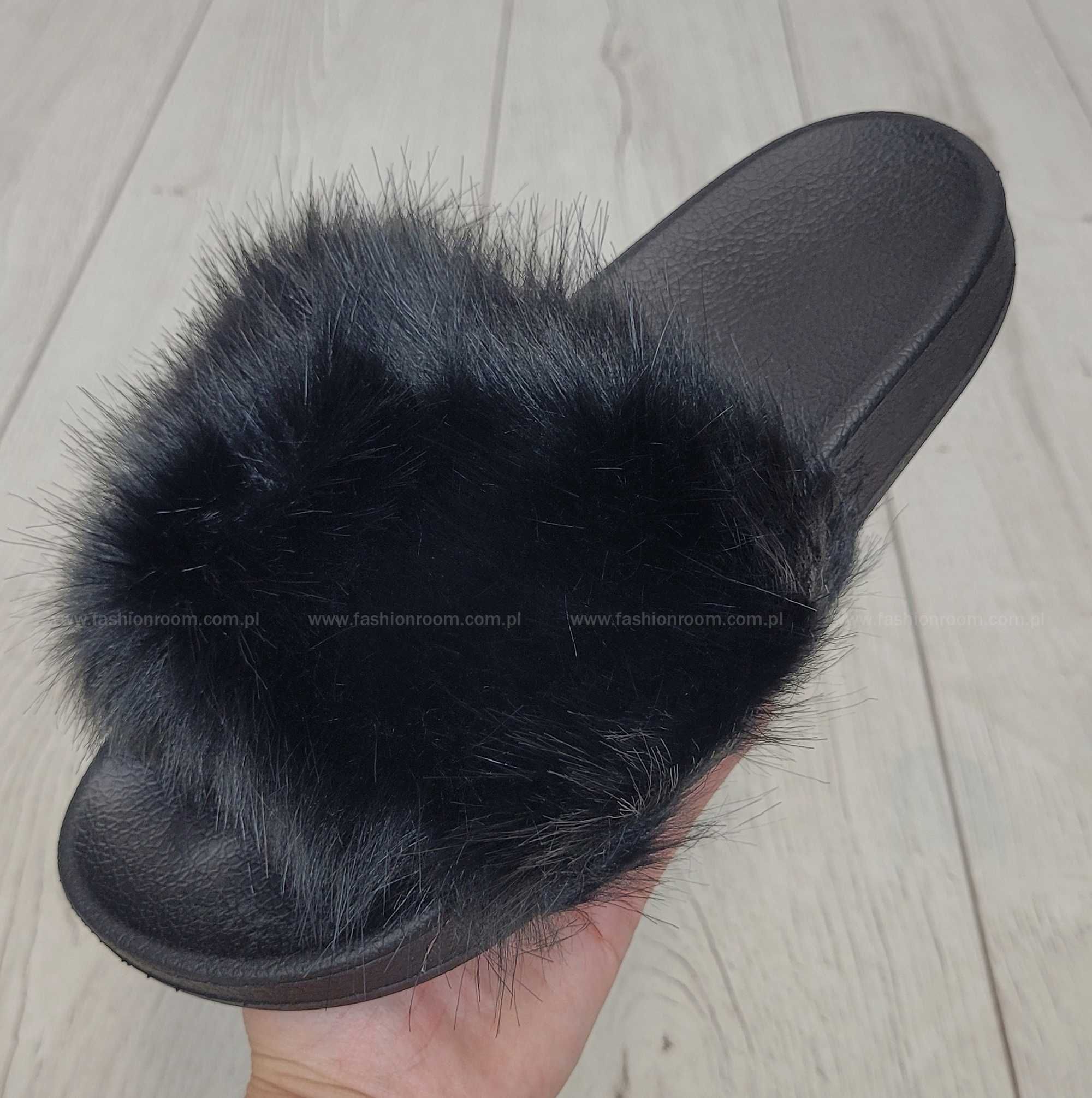 Klapki 36-41 z futerkiem papucie buty CZARNE futerkowe TU KUPUJESZ 40