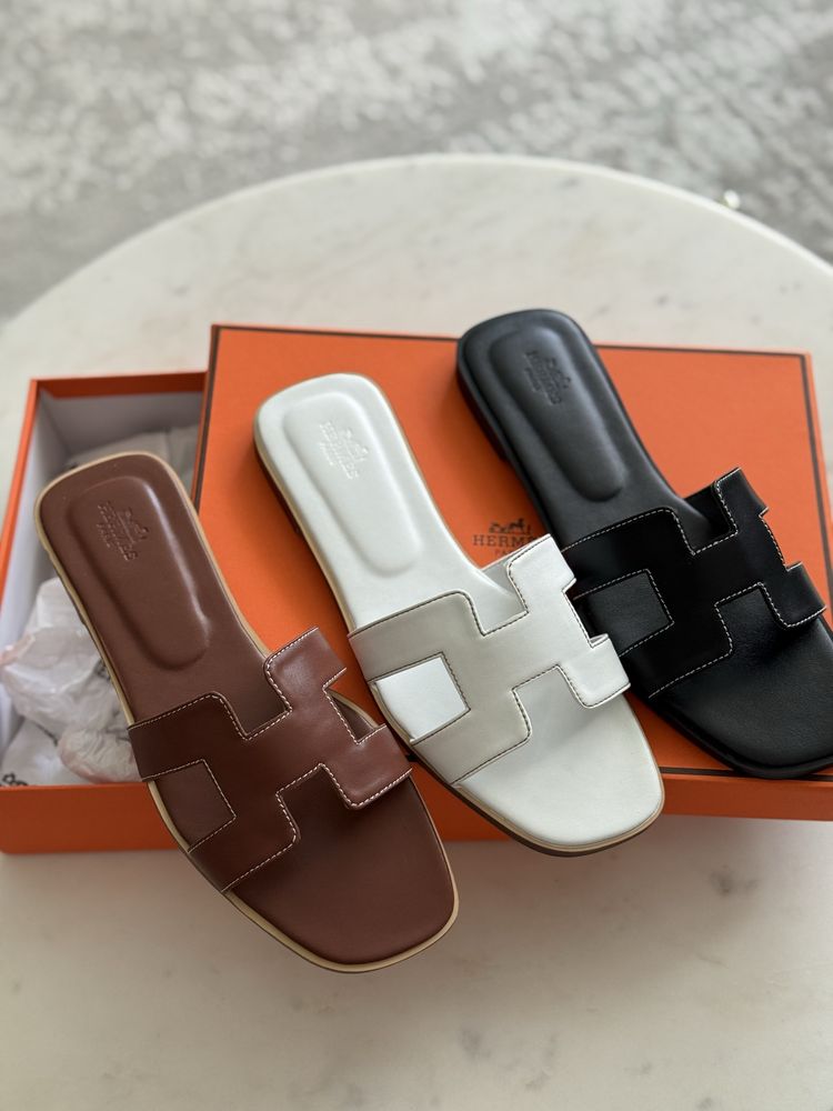 Klapki skorzane letnie nowe w stylu hermes