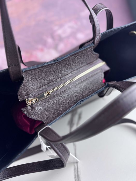 TOREBKA shopperka SKÓRA NATURALNA kolor czekoladowy + kosmetyczka