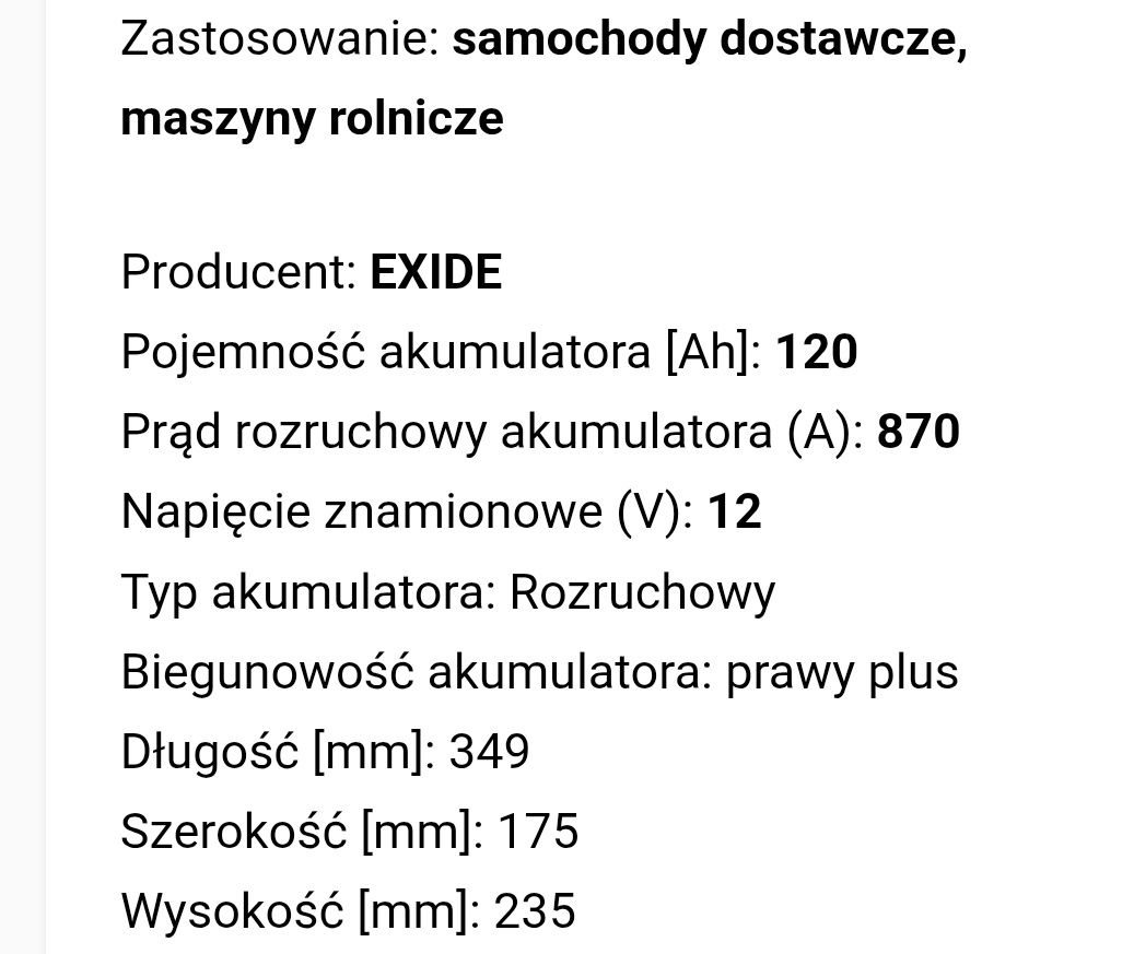 Akumulator EXIDE - 120 Ah 870 A