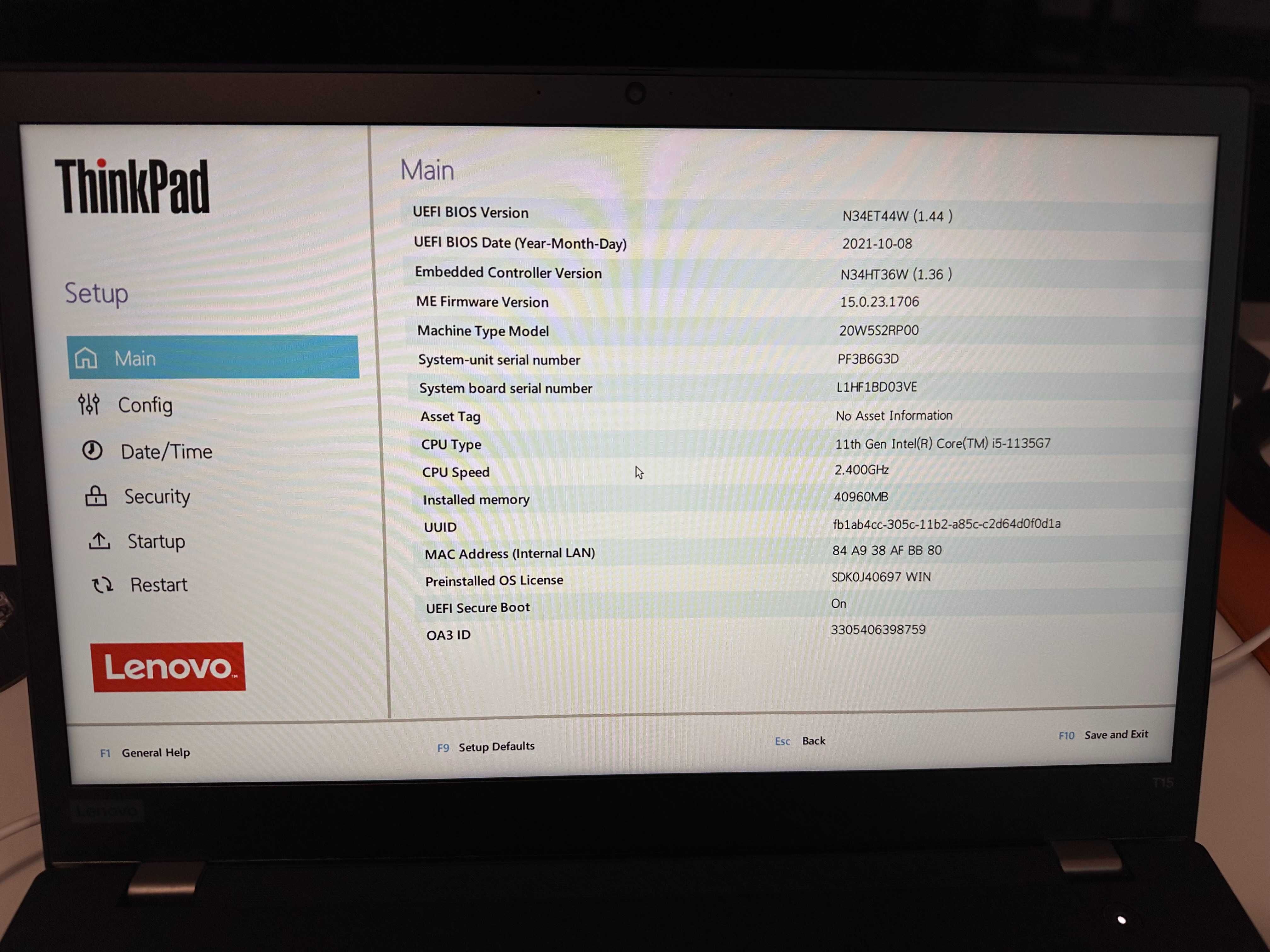 Lenovo ThinkPad T15 G2  i5-1135G7  15.6" Win 10 Pro