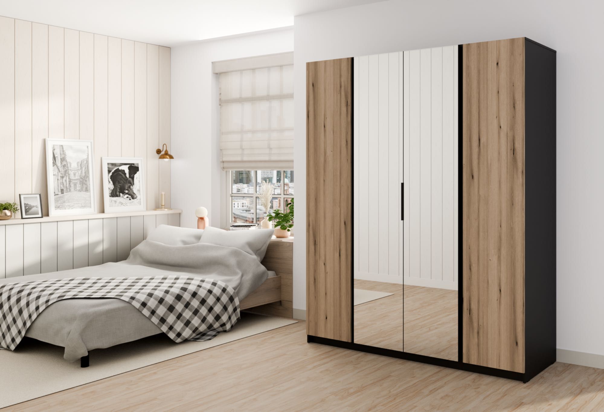 Szafa KALIA 2F 2LW 200x239x62 cm czarny, dąb evoke, szafa z lustrem