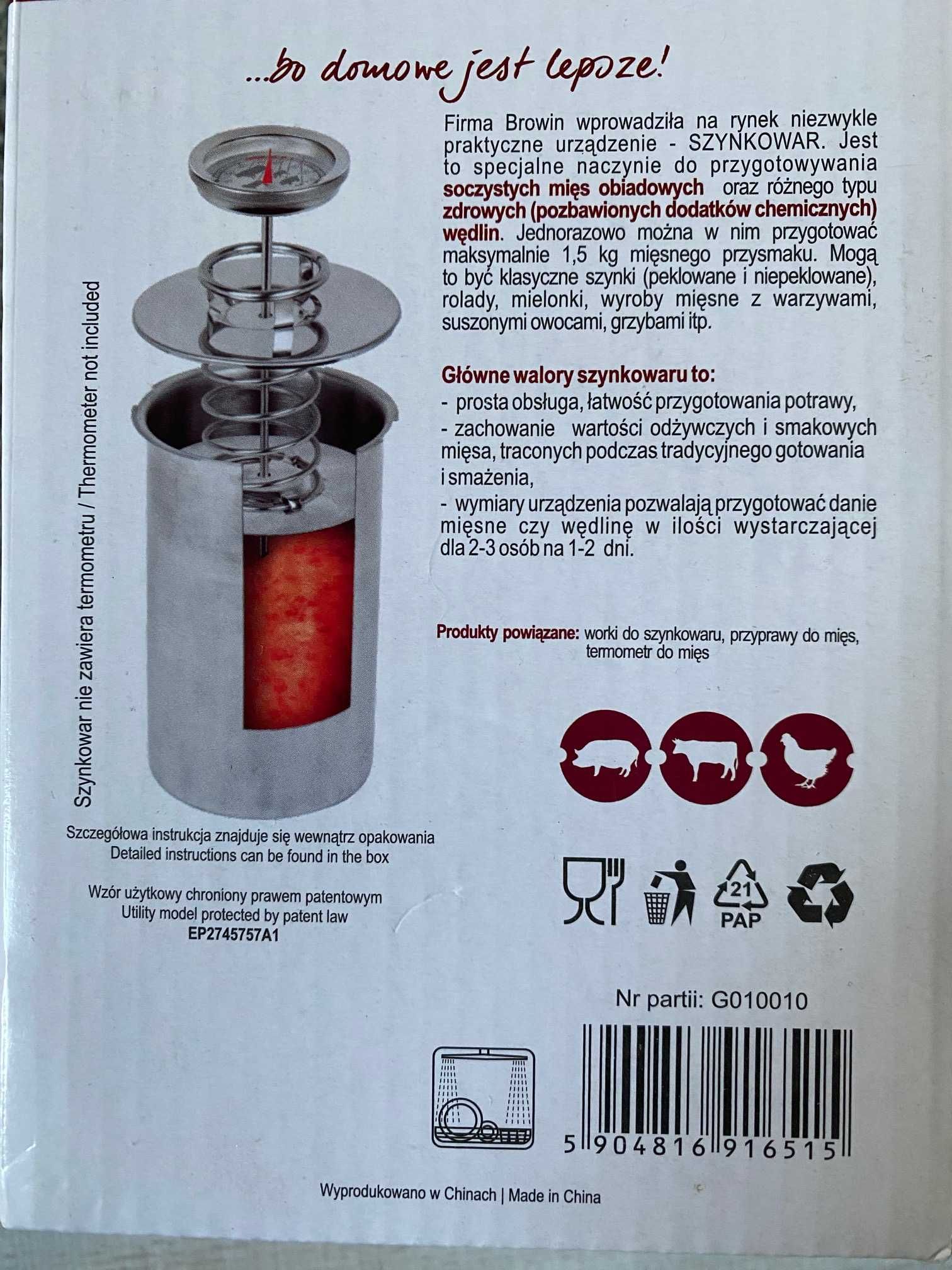 Szynkowar BIOWIN na 1,5 kg nowy