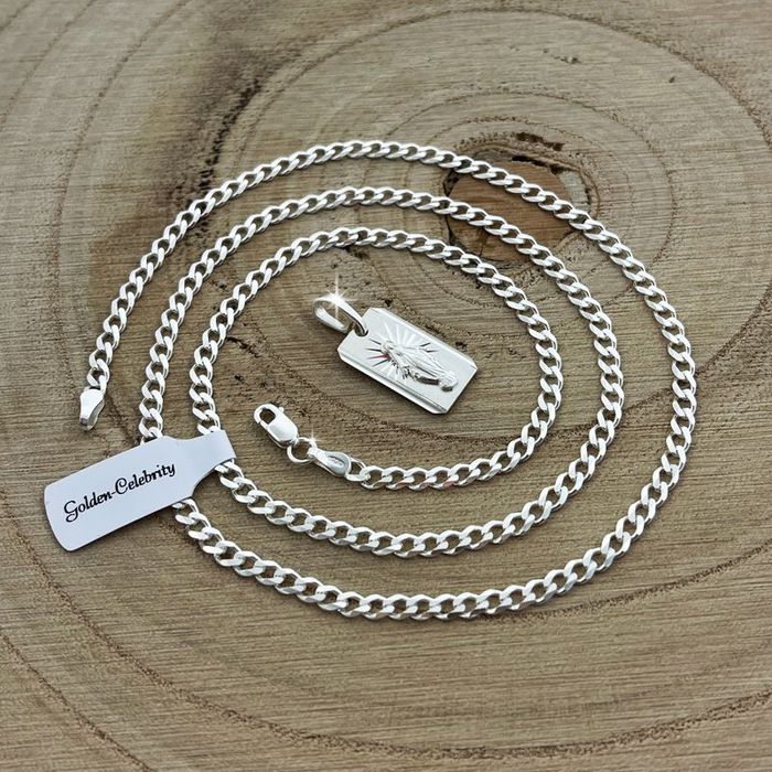 Srebrny Naszyjnik Pancerka + Medalik Matka Boska Cudowna Pr. 925 + Gra