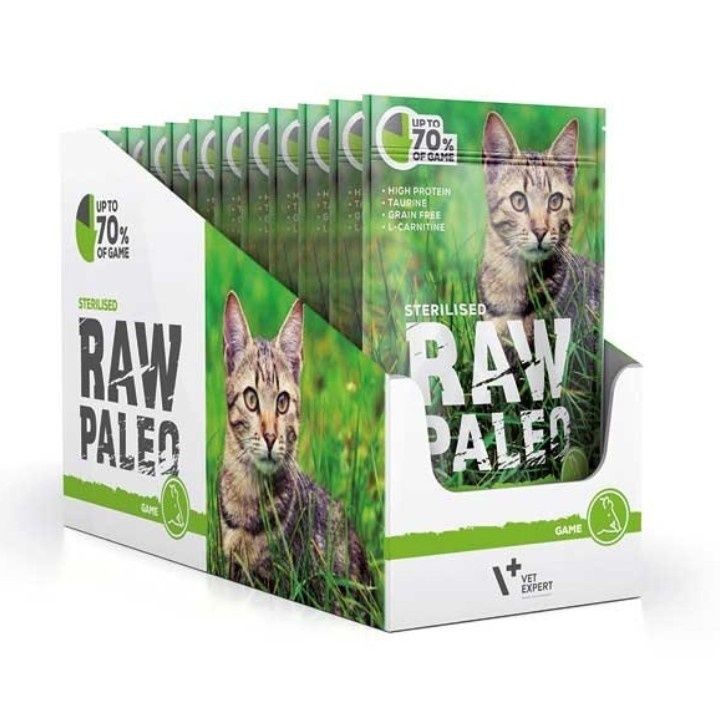 RAW PALEO STERILISED GAME 12x100g - mokra karma dla kotów sterylizowan