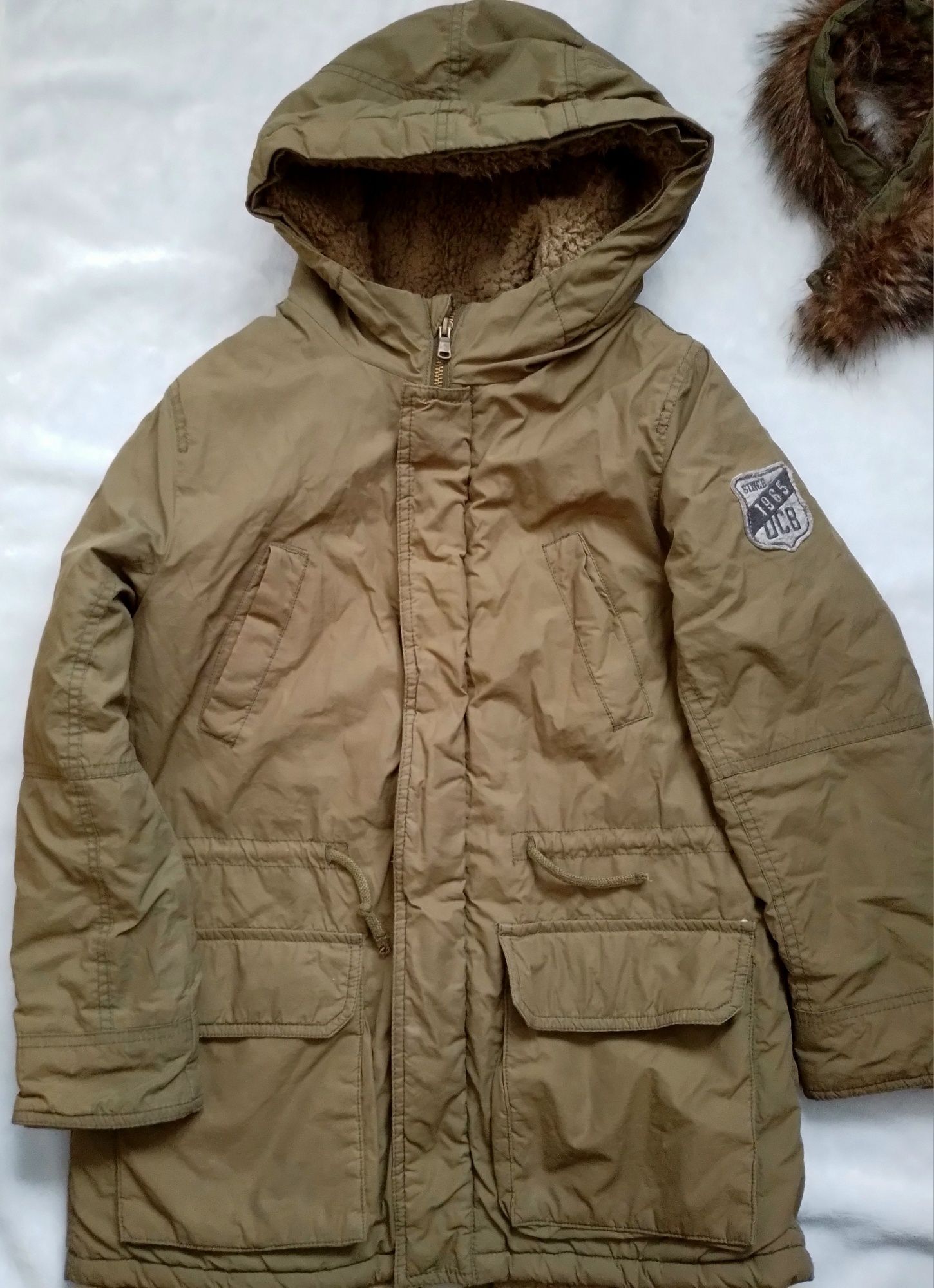 Ciepła kurtka zimowa dla chłopca parka khaki Benetton 140 8 - 9 lat