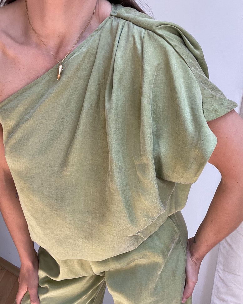 Patchouli Gold Olive Top Athen na jedno ramię Odder Side